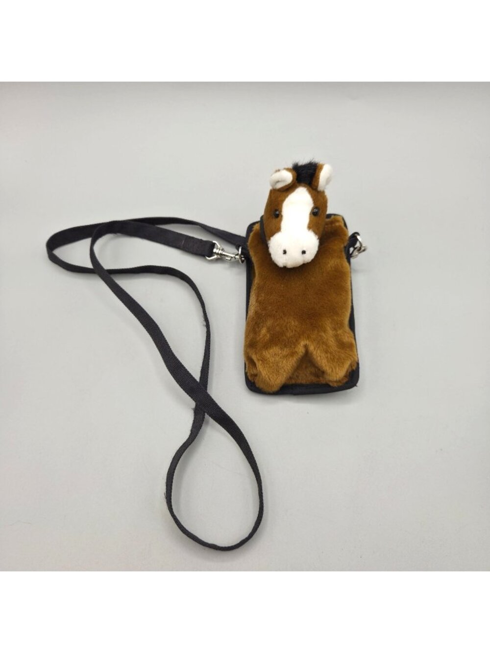 Vtg 80s Plush Horse Fanny Pack Crossbody Belt Loop Bag Metal Zipper Cell Pouch